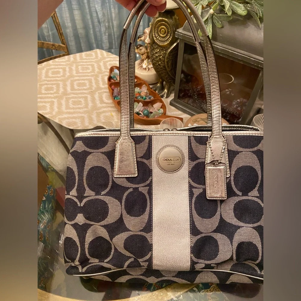 Authentic Coach Denim & Metallic Silver Signature Kisslock Y2K Bag - Picture 8 of 11